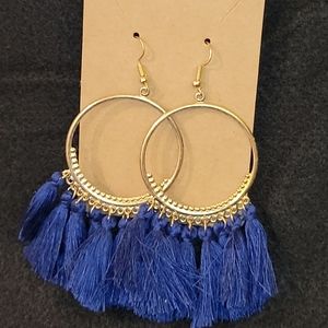 Gold and blue hoop tassel earrings NWOT